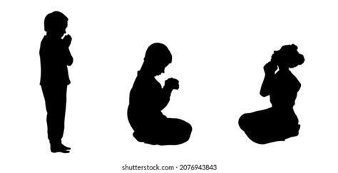 Children Praying Silhouette Set Vector Illustration Stock Vector