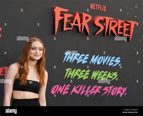 sadie sink arrives at the fear street trilogy premiere held at the la state historic park in los