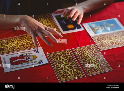 Fortune Teller Using Tarot Cards Stock Photo Alamy