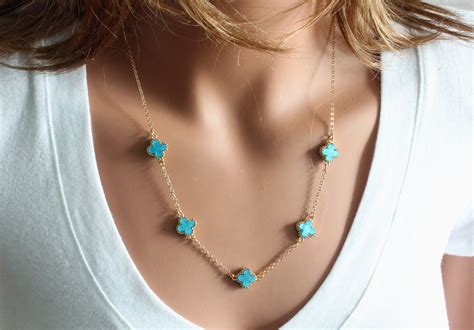 Made To Order Turquoise Flower Necklace Multi Motif Etsy Quatrefoil
