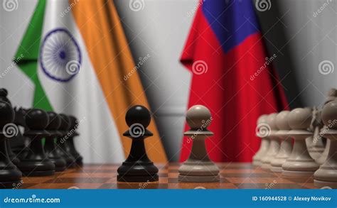 Chess Game Against Flags Of India And Taiwan Political Competition
