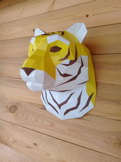 Papercraft Tiger D Paper Low Poly Template Diy Trophy Etsy