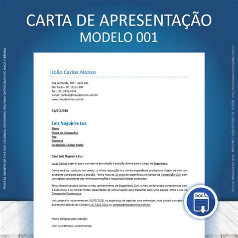 Carta de Apresentação para Currículo 10 Modelos Prontos para Baixar