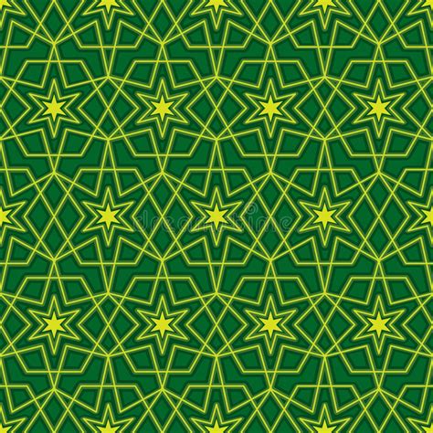 Ramadan Star Green Line Bright Symmetry Seamless Pattern Stock Vector