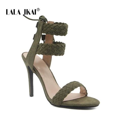 Lala Ikai Women Ankle Strap Sandals Fashion High Heels Sandal Summer Weaving Thin Heels W