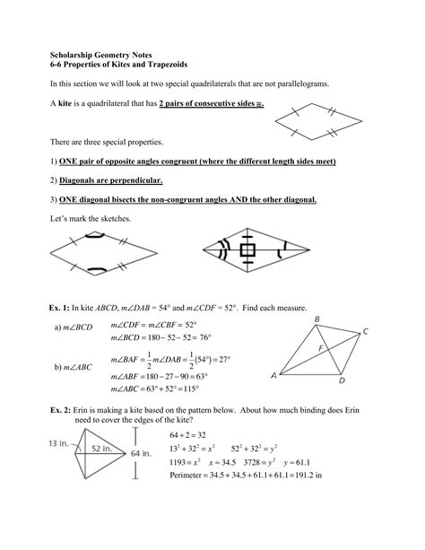 Geometry Worksheet Kites And Trapezoids