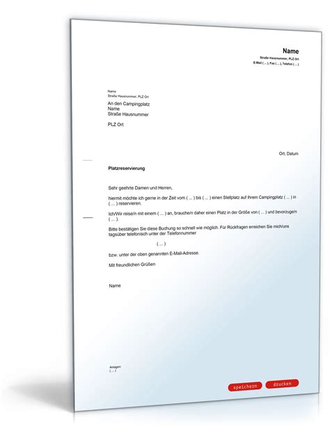 Das heißt, dass ein arbeitnehmer den urlaub nicht eigenmächtig antreten darf, wenn der arbeitgeber nicht auf den urlaubsantrag geantwortet hat. Reservierung Campingplatz - Muster-Vorlage zum Download