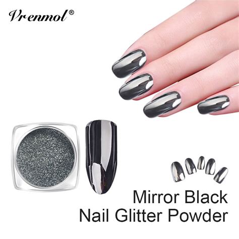 Vrenmol 1box Black Mirror Nail Powder Dazzling Diy Chrome Pigment Nail