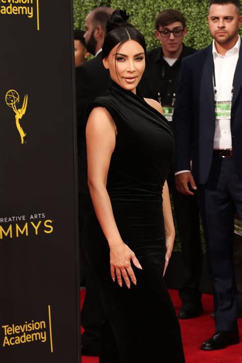 Kim Kardashians Velvet Dress And Sandals At Creative Emmys Popsugar