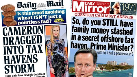 Newspaper Headlines Cameron Dragged Into Tax Scandal Bbc News
