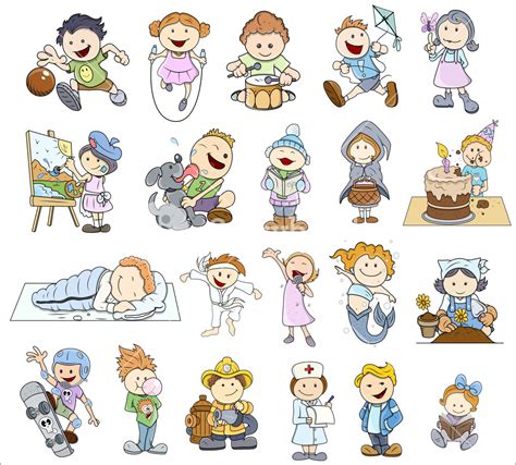 Set Of Various Cartoon Kids Illustrations Royalty Free Stock Image