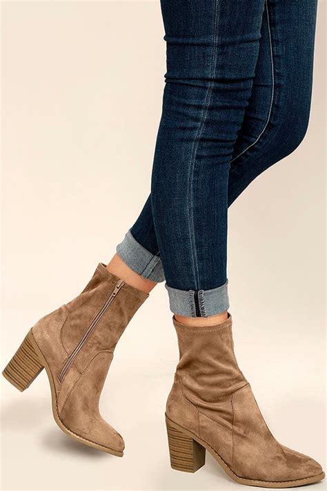 chic taupe suede boots mid calf boots sock boots taupe boots 28 00 lulus