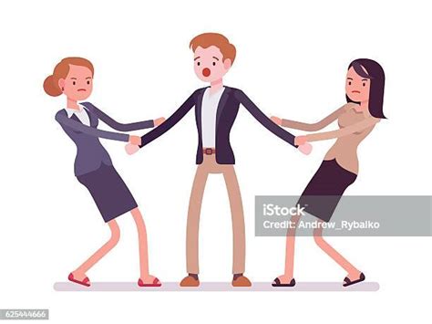 Women Tugging A Man Stock Illustration Download Image Now Envy Illustration Love Emotion
