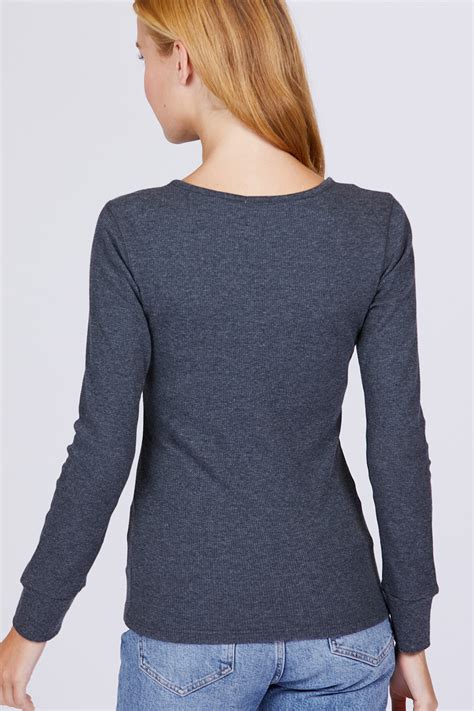 Womens Basic Henley Thermal Long Sleeve Knit T Shirt W Buttons Ebay