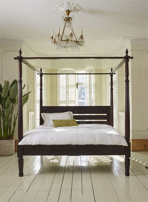 Keraton Carved 4 Poster Bed Colonial Style Hand Crafted Eastern Inspired Dark Teak Bedrooms
