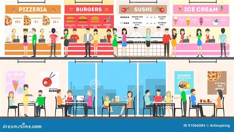 Food Court Interior Set Stock Vector Illustration Of Chair 91066084
