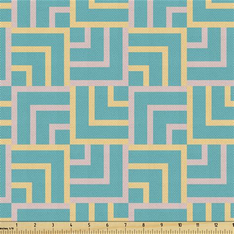 Turquoise Sofa Upholstery Fabric By The Yard Art Deco Style Shapes