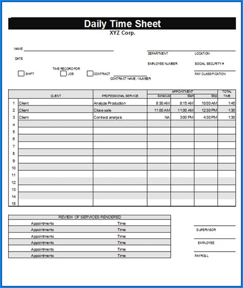 √ Free Printable Daily Timesheet Excel Template Templateral