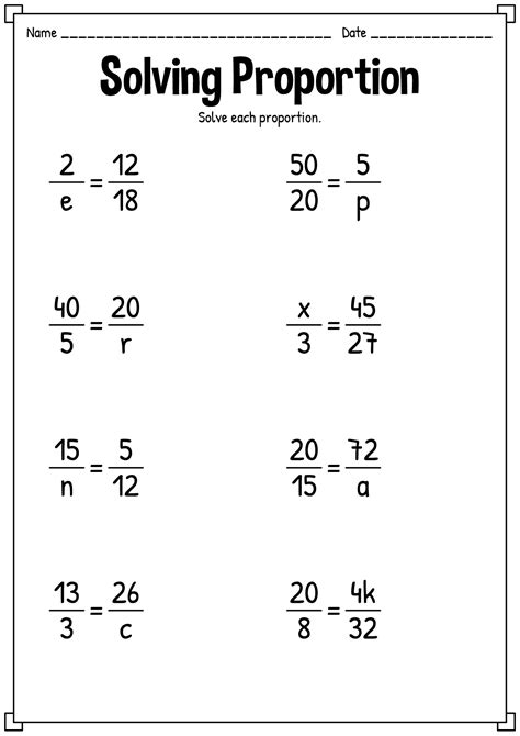 Algebraic Proportions Worksheet