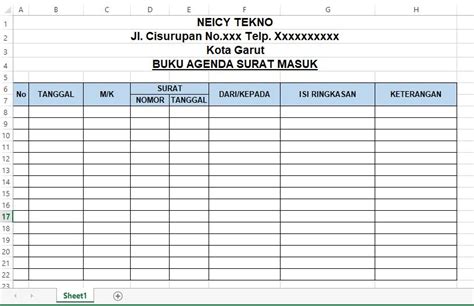 Contoh Buku Register Surat Keluar  Buku Agenda Surat Masuk Surat