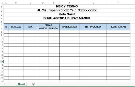 Cara Membuat Buku Agenda Surat Masuk Dan Keluar Di Excel Neicy Tekno