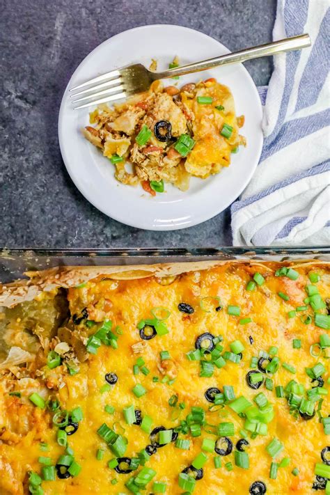 Start this casserole about an hour before serving time. Easy Chicken Enchilada Pie Bake Green Chile Cheesy Layered ...