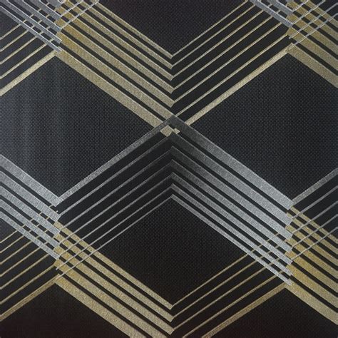 Gold Black And Silver Diamond Line Patterned Wallpaper