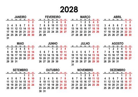 Calendário 2028 A3 Calendarios365su