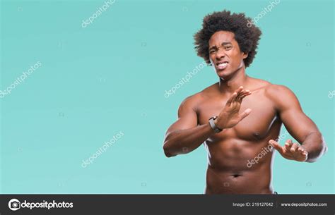 Afro American Shirtless Man Showing Nude Body Isolated Background