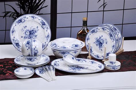 Dinnerware Sets Ceramic Bone China 56pcs Rose Blue And White Tableware