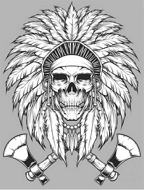 These designs combine a human skull with an ornate headdress from the aztec culture. Indian tattoo | Indian skull tattoos, Indian headdress ...