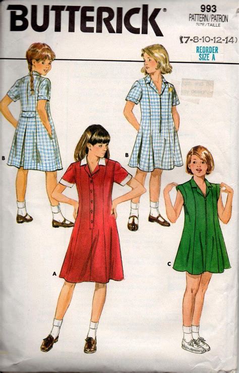 Butterick 993 Girls School Uniform Pattern Size 7 8 10 12 14 Uncut