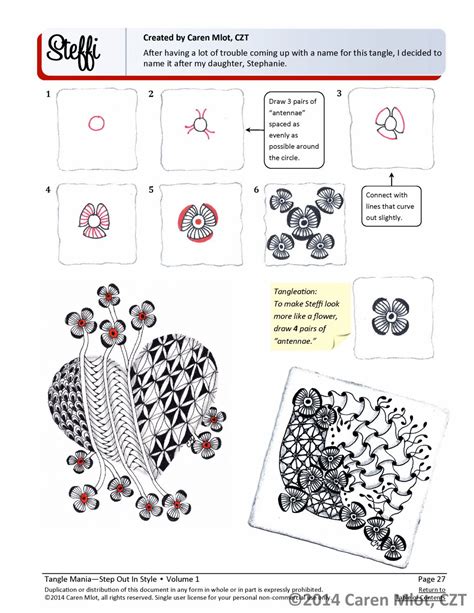 Zentangle is based on a square so our flextangles are really only inspired by this method and not a true example of this drawing technique. ZENTANGLE® PATTERN E-BOOK - Step Out in Style - Volume 1 - Step-by-step instructions for 40+ new ...