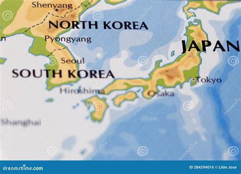Border Line Map Of Asia Continent With Bordering Countries Of Japan