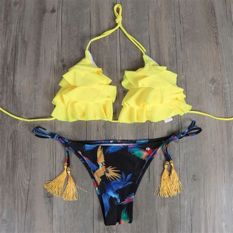 New Sexy Brazilian Bikini Set 2018 Black Palm Tree Reversible Bikini Swimwear Women Push Up