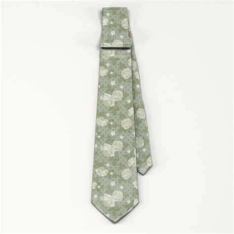 Sage Green Floral Necktie Sage Wedding Tie Groomsmen Etsy