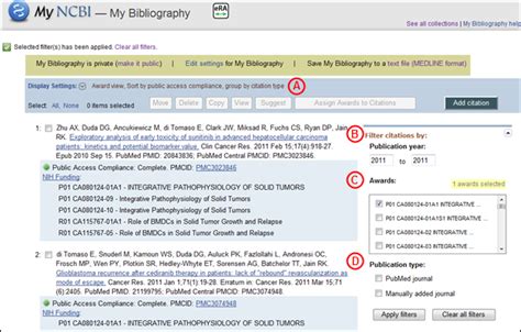 My Ncbi Award Filter For My Bibliography Nlm Technical Bulletin