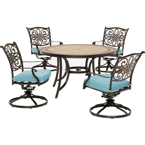 Hanover Monaco 5 Piece Bronze Patio Dining Set With Blue Cushions In