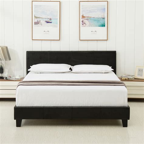 queen size platform bed frame faux leather slats