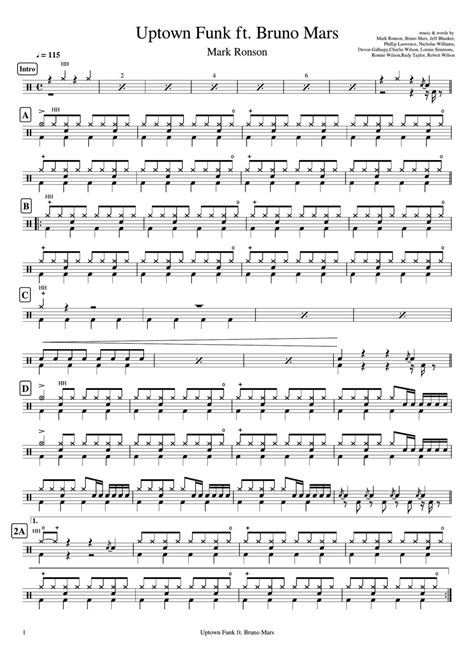 Mark Ronson Uptown Funk Ft Bruno Mars Sheets By Cookai S J Pop Drum Sheet Music