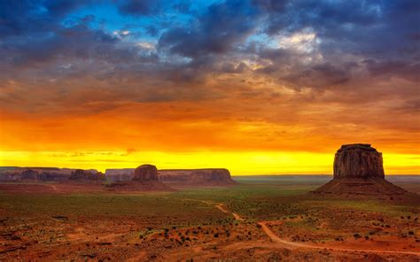 Monument Valley Sunset Desert Rock Formation Dirt Road Landscape