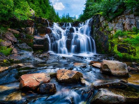 Mount Rainier National Park Washington Usa Landscape Waterfall Rocks Trees Hd Wallpaper