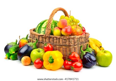 Collection Fruit Vegetable Basket Isolated On Stock Photo Edit Now