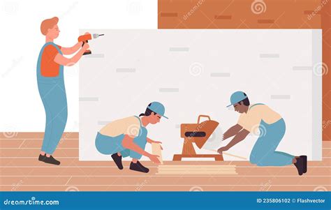 House Repair Building Work Professional Worker Holding Floor Parquet