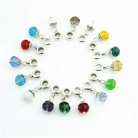 Wholesale Mix 12 Month Birthstone Crystal Dangle Charms With Big Hole