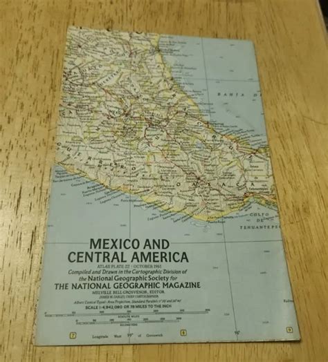 1961 National Geographic Society Map Mexico And Central America
