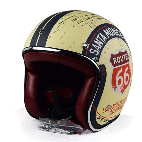 Retro Chopper Route 66 Motorcycle Helmet Harley 34 Open Face Vintage