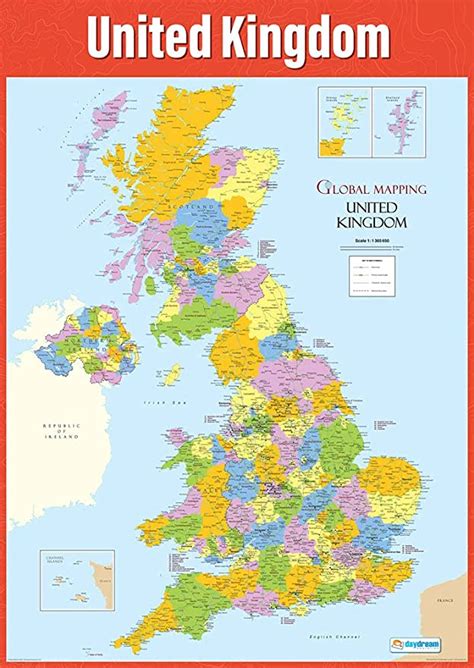 Uk Map Geography Posters Laminated Gloss Paper Measuring 850mm X
