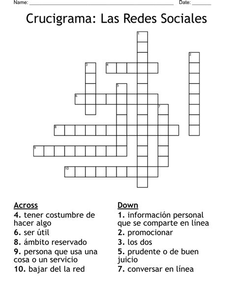 Crucigrama Las Redes Sociales Crossword Wordmint