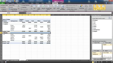 Multiple Headings In A Pivot Table 2010 Excel Pivot Tables Youtube